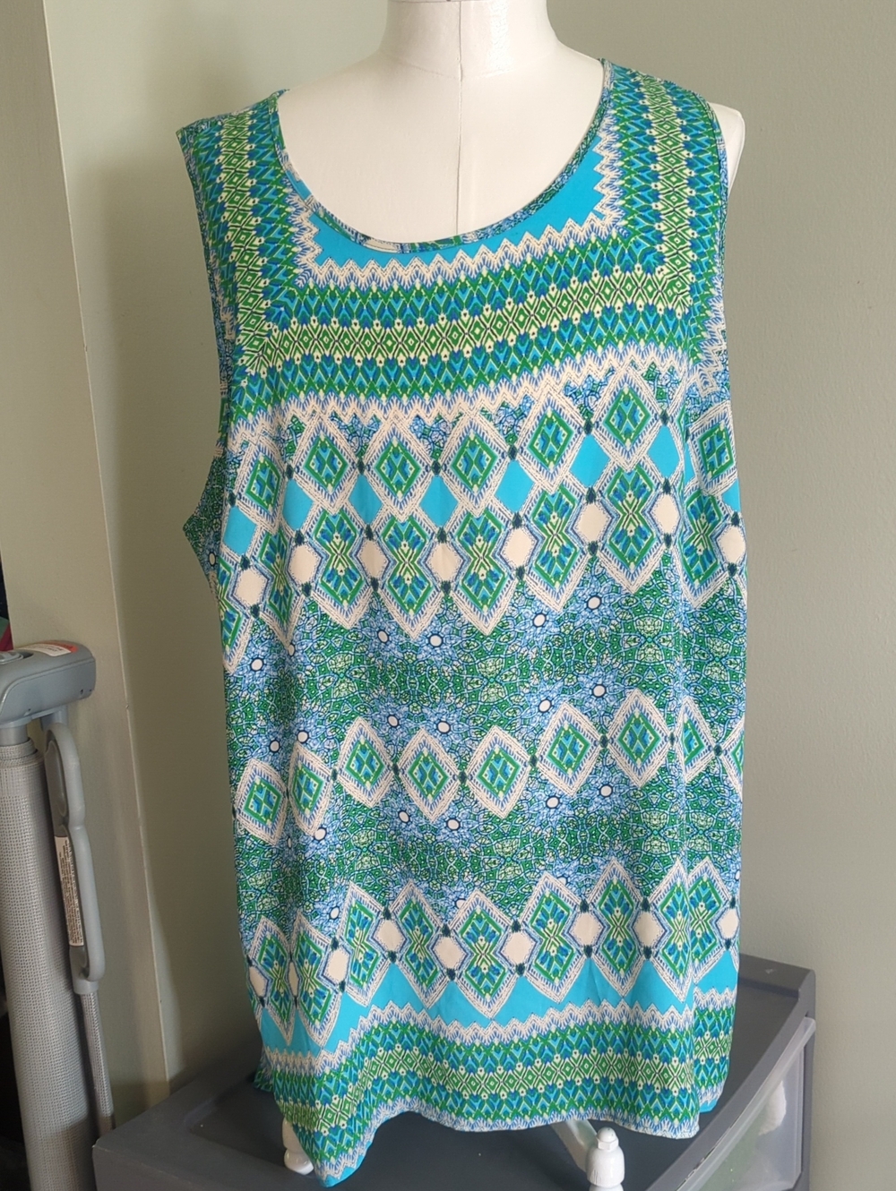 Rose & Olive Teal and Green Geometric Tank Top
